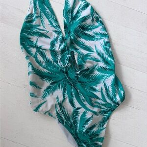Milly High Cut Cheeky Green Palm One Piece Swimsuit - Size P